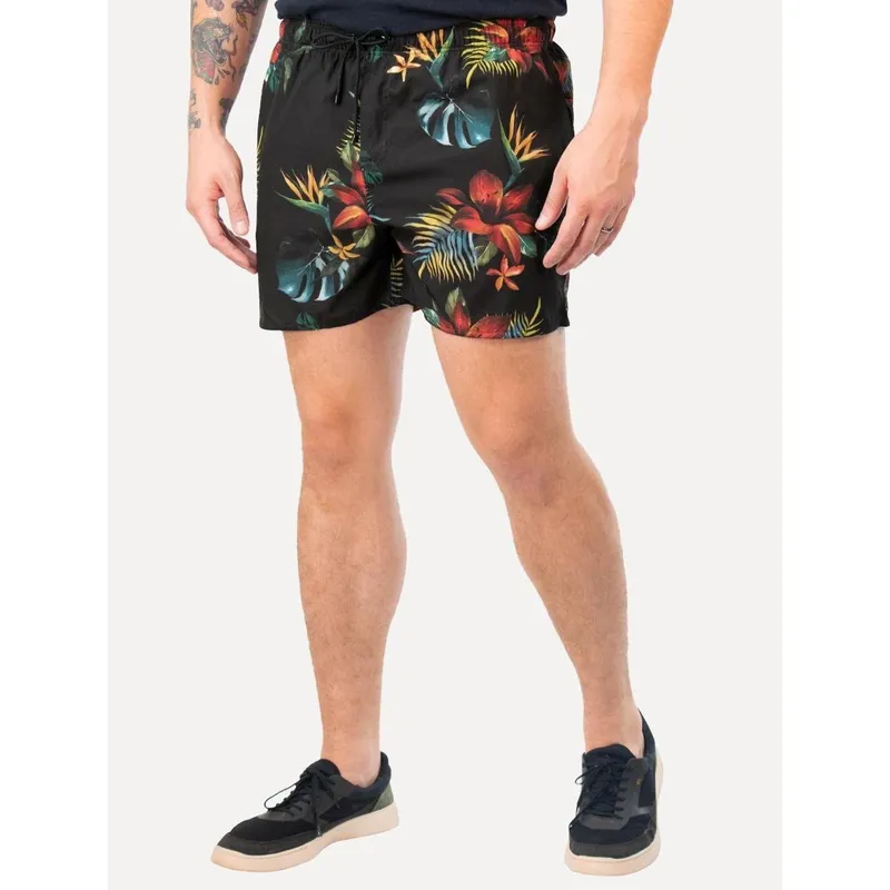 Short Reserva D'Água Beachwear Estampado Tropica Preto