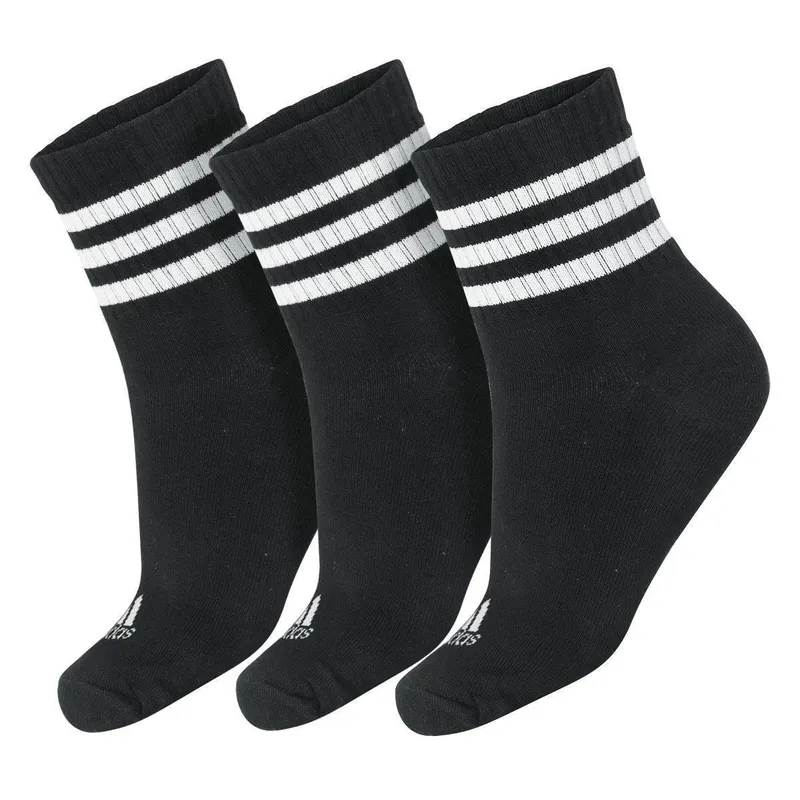 Meia Adidas Cano Médio Três Listras 38 ao 40 Pack Com 3 Pares Preto e Branco