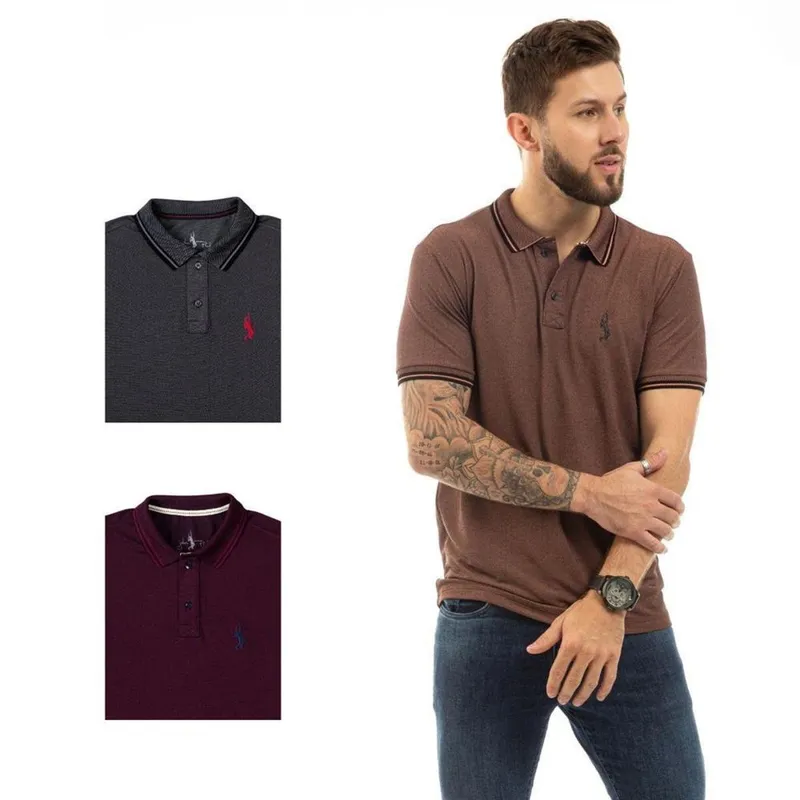Kit 3 Camisa Gola Polo Masculina Casual Reta Estilo Moderna
