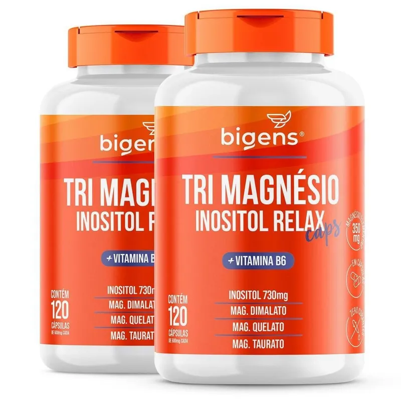 Kit 2 Tri Magnésio Inositol + Vitamina B6 240 Caps - Bigens
