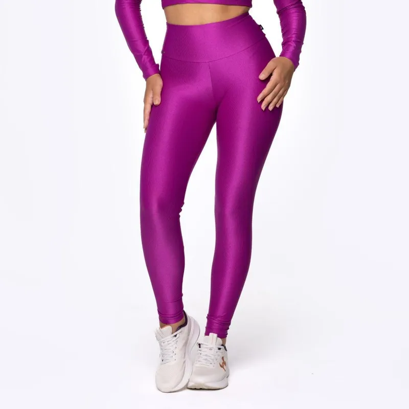 Calça Legging Fitness Feminina Cós Alto Poliamida Acetinado