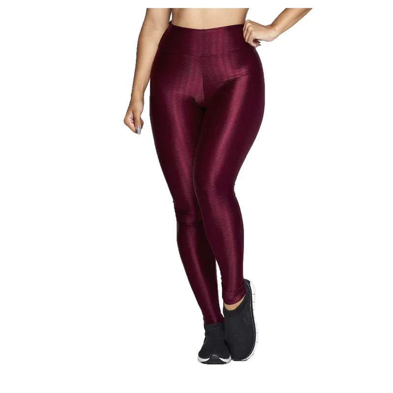 Calça Legging Basico Em Poliamida 3D Listrada Cintura Alta Fitness Feminina
