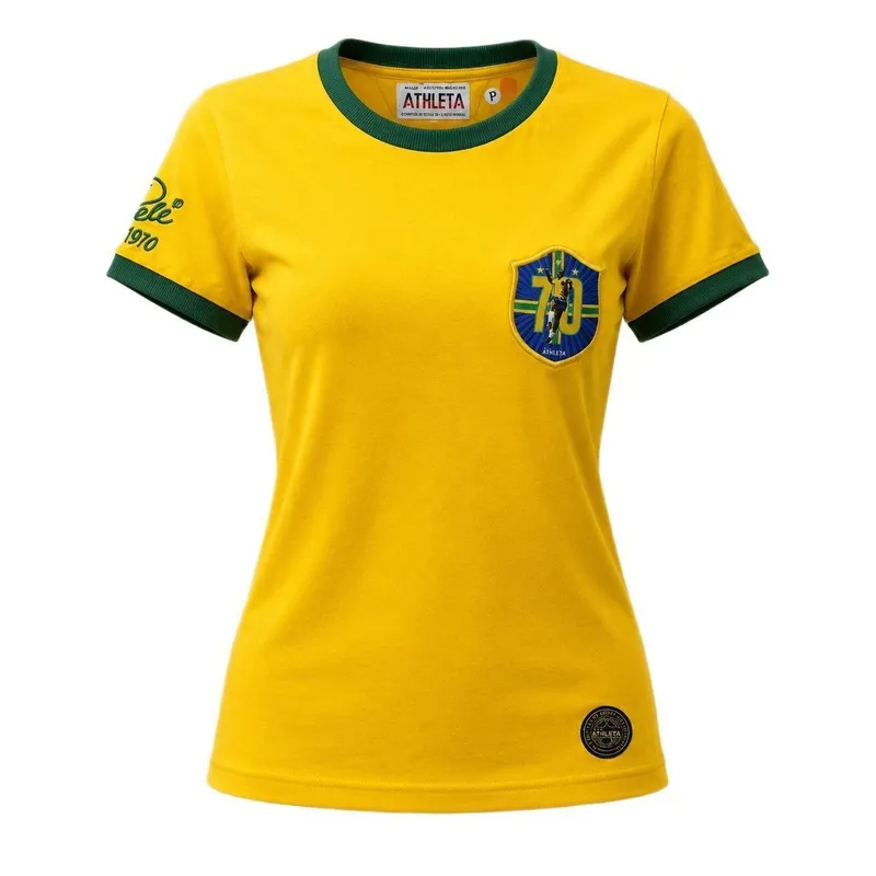 Camisa Brasil Pelé Retrô 1970 Athleta Algodão Amarelo - Feminino