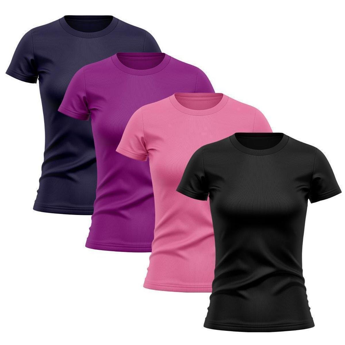 Kit 4 Camiseta Manga Curta Dry Proteção Solar UV Baby Look Feminina
