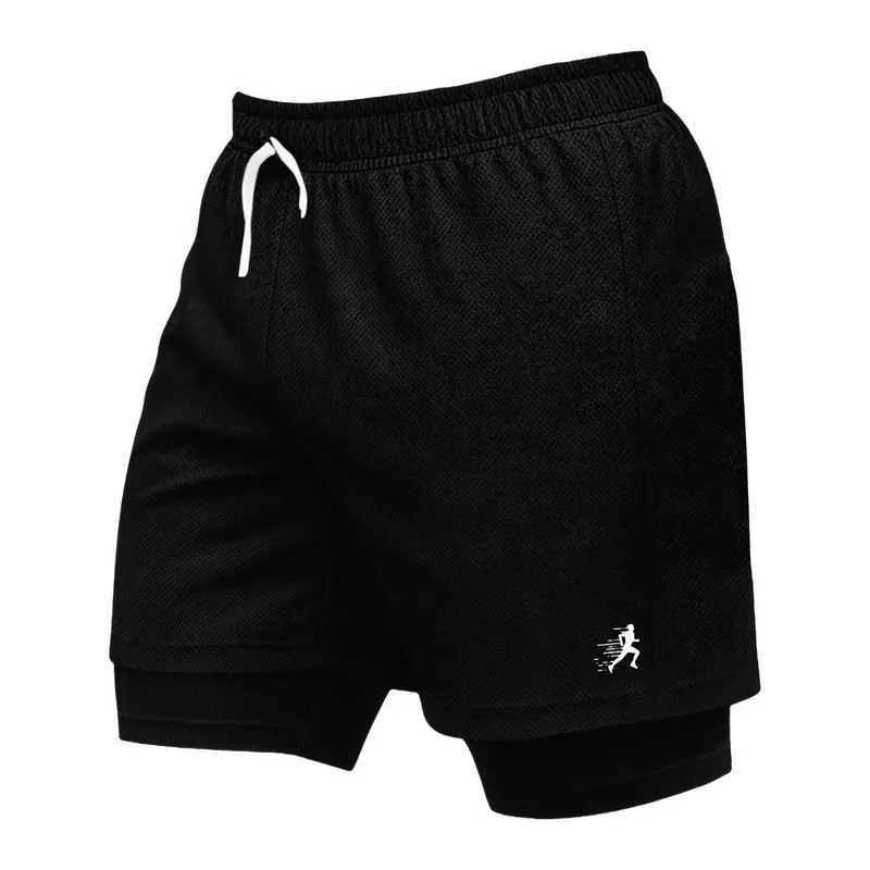 Short Masculino 2 em 1 de Treino Estampado Corrida Abertura Lateral