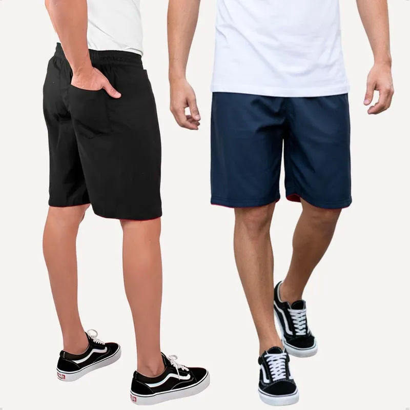 Kit 2 Bermuda Masculina Popular Tactel Liso Short Esporte Academia Casual Bolso Traseiro