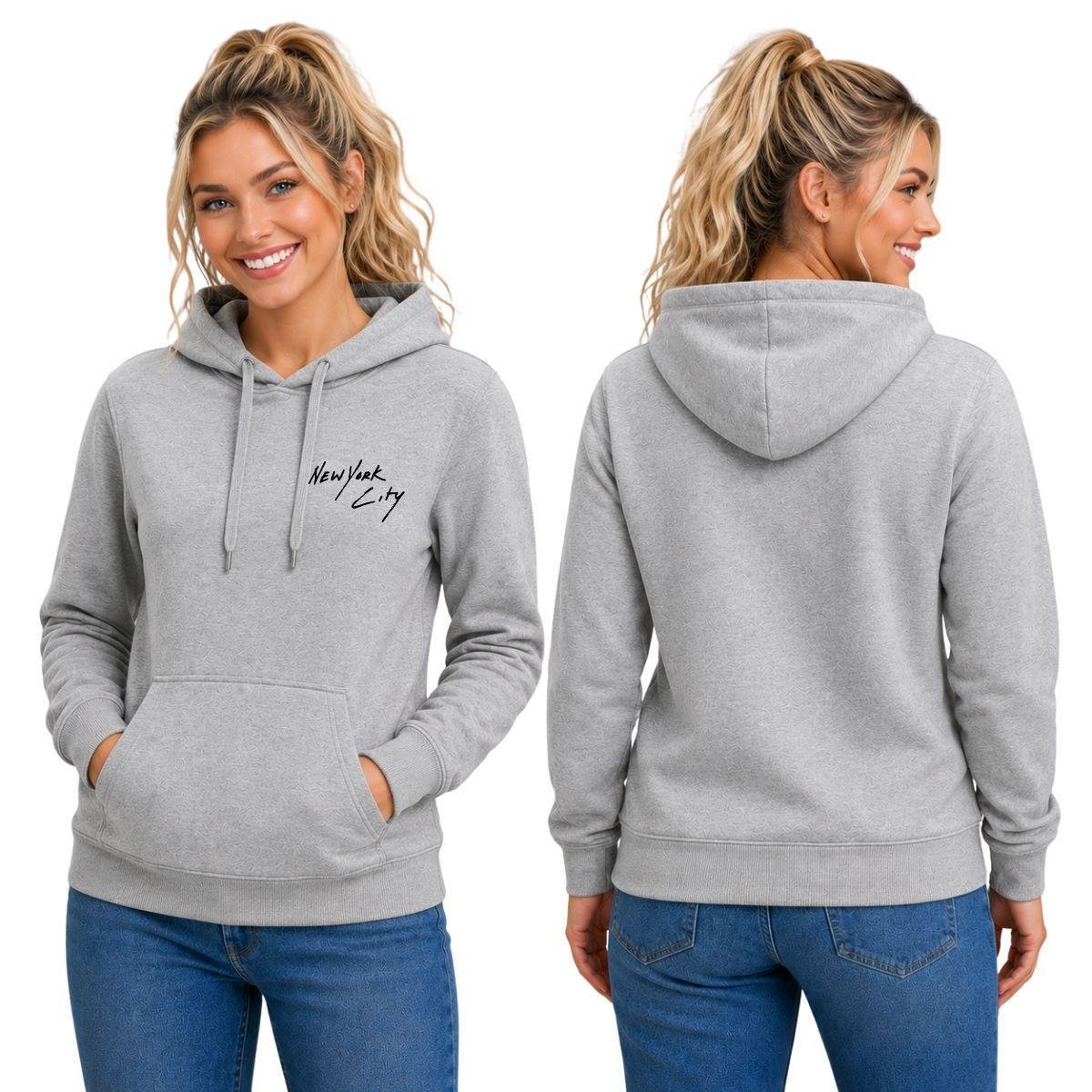Blusa Moletom Canguru com Capuz Estampa New York Adulto Feminino