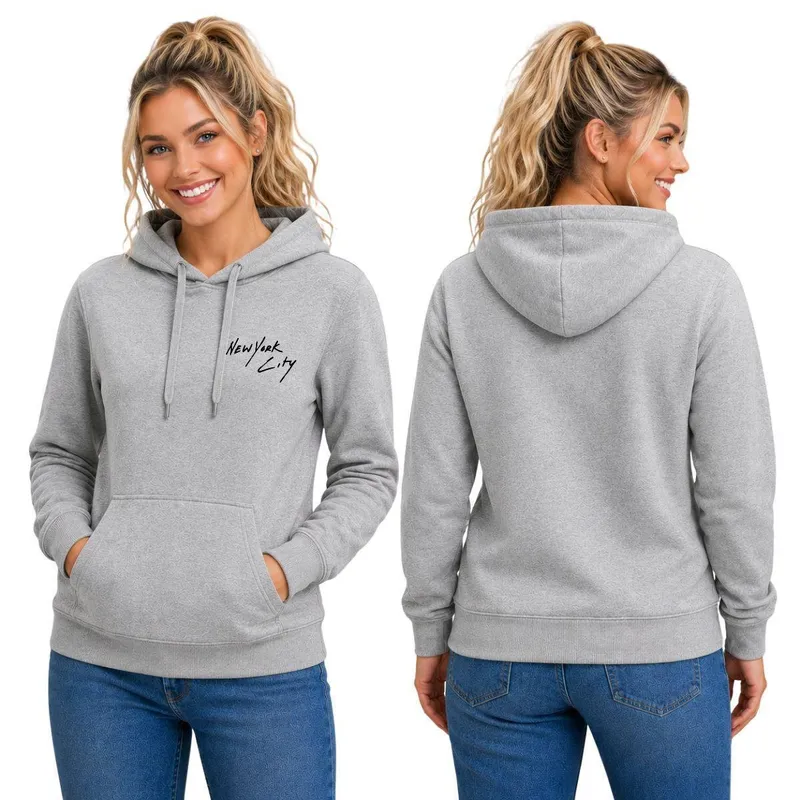 Blusa Moletom Canguru com Capuz Estampa New York Adulto Feminino
