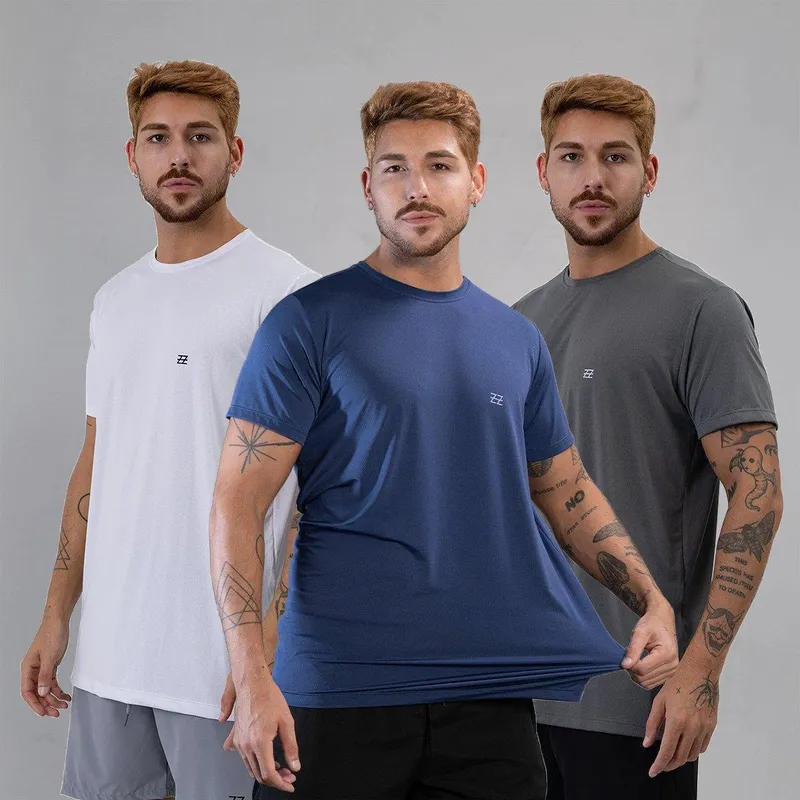 Kit 3 Camisetas Masculina Academia Poliamida Manga Curta Treino Camisa Malhar Dia A Dia Premium