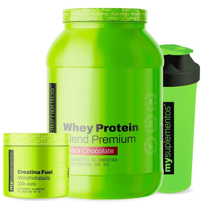 Kit Whey Protein Blend Premium 900g, Creatina Pura 150g e Coqueteleira – My Suplementos