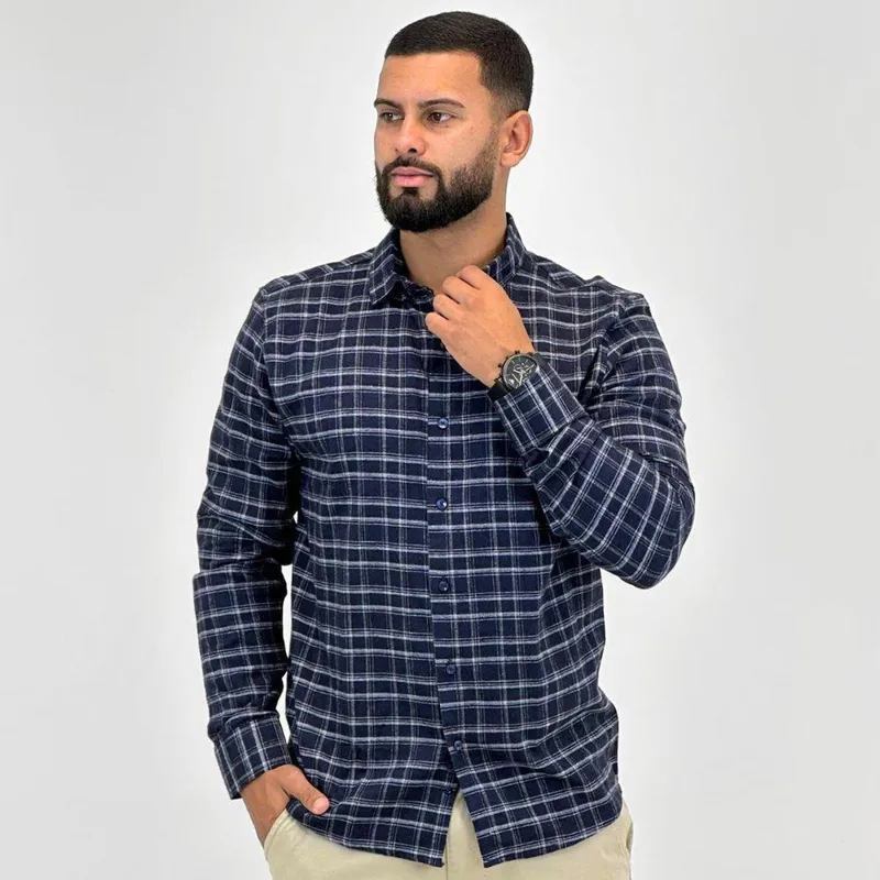 Camisa Sibra Flanela Xadrez Slim Manga Longa Masculina
