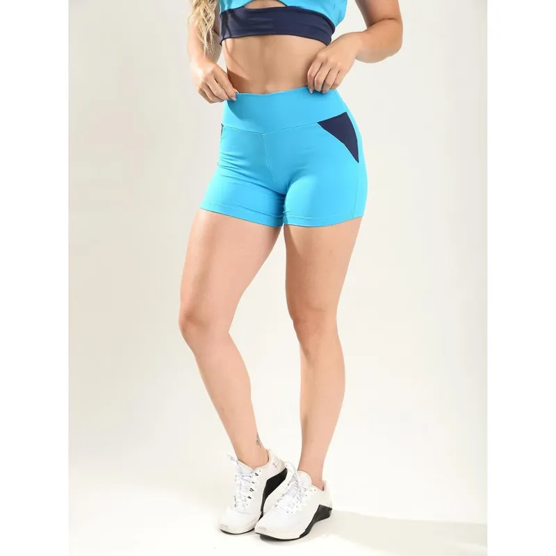 Short Fitness dupla cor cintura alta Arthafit azul