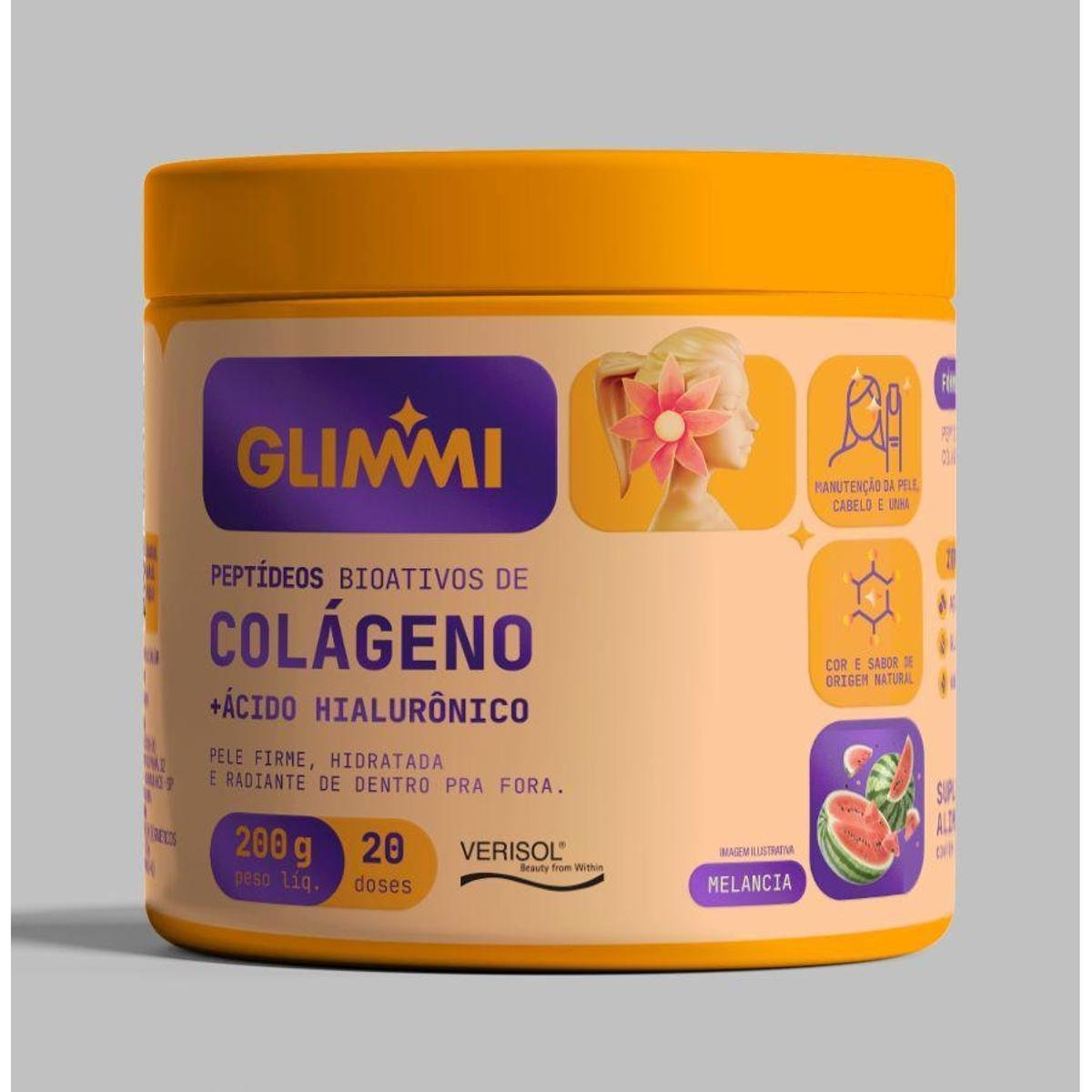 Colágeno Verissol + Ácido Hialurônico Glimmi Melancia 200g