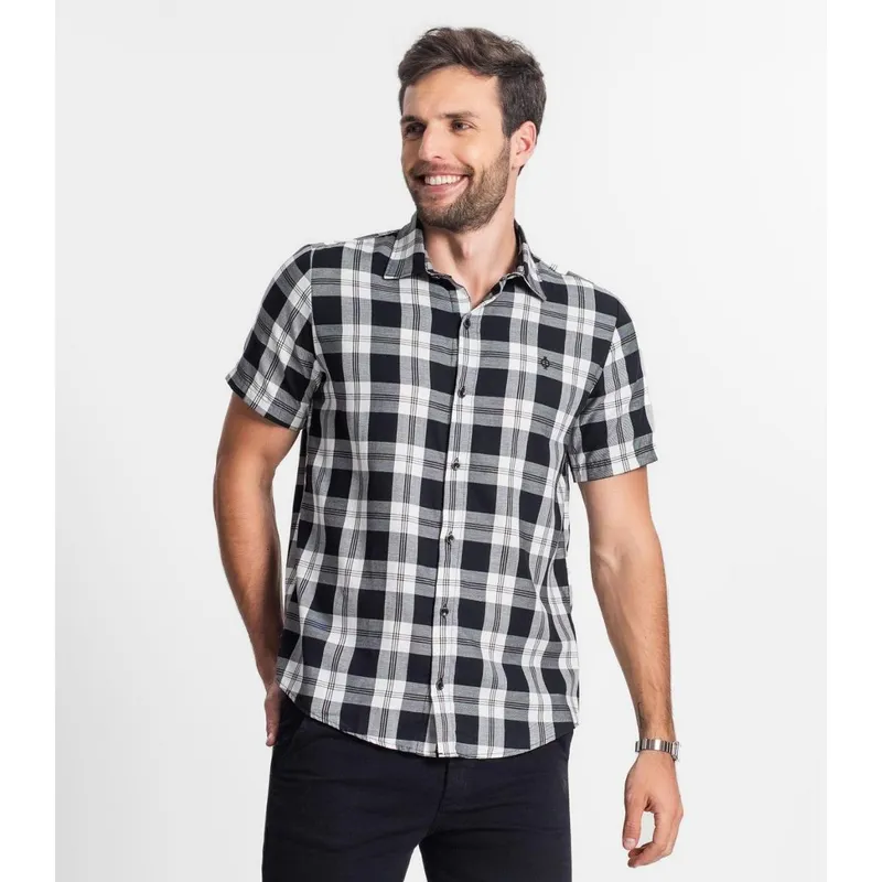 Camisa Masculina Xadrez Diametro Preto