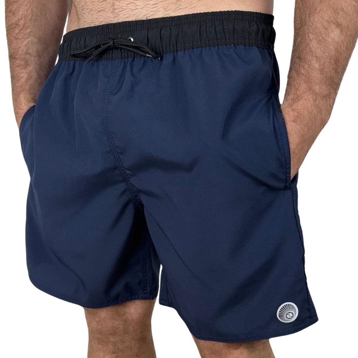 Shorts Surftrip Bicolor Plus Size Cós Preto Azul Marinho