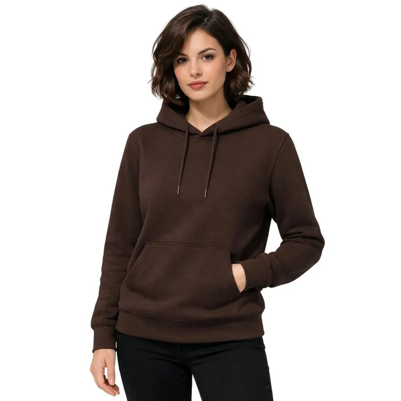 Blusa de Moletom Feminina com Capuz Liso Flanelado e Bolso Canguru