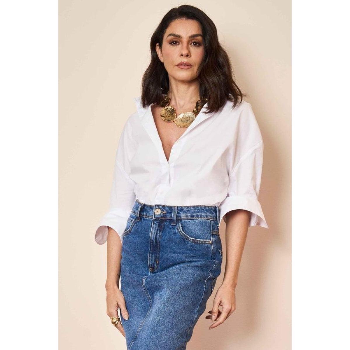 CAMISA MANGA LONGA OVERSIZE DOCE TRAMA FEMININA REF:106297