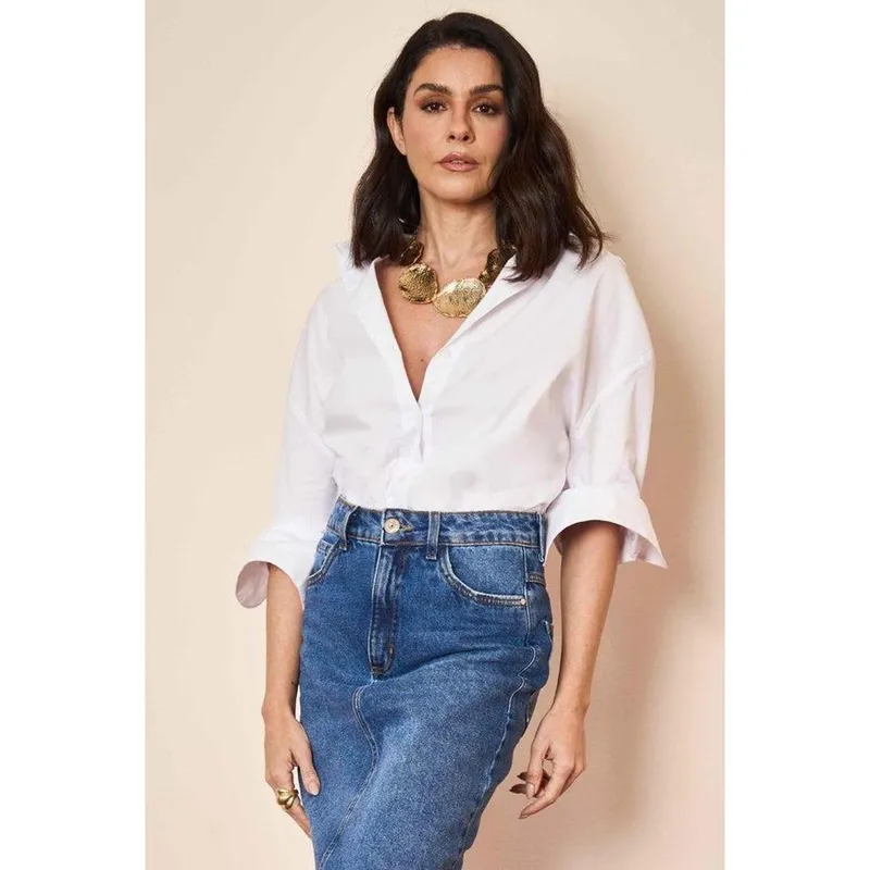 CAMISA MANGA LONGA OVERSIZE DOCE TRAMA FEMININA REF:106297