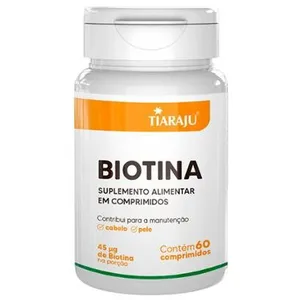 Biotina 45mcg Tiaraju 60 Comprimidos Vitaminas Para Cabelos e Unhas