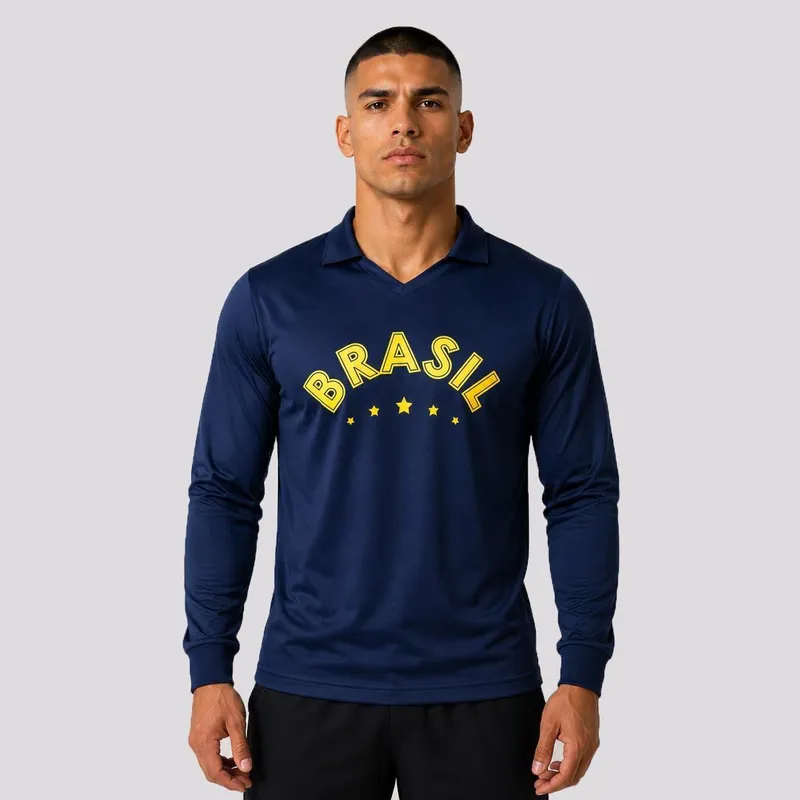 Camisa Brasil Seleça Manga Longa Marinho