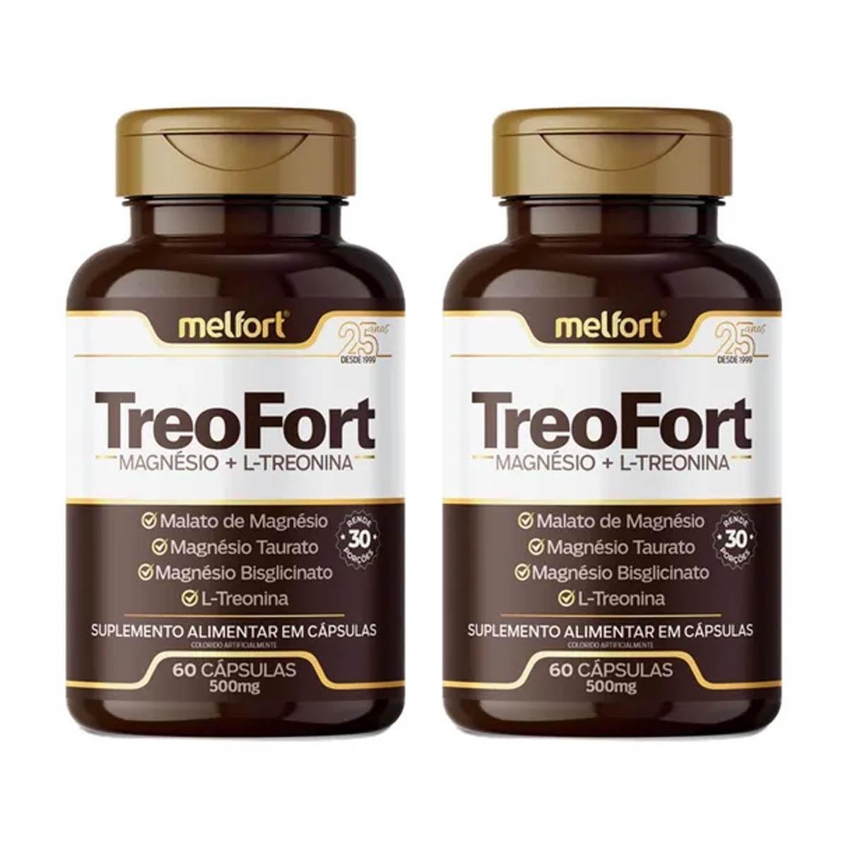 Kit 2x TreoFort Magnésio L-Treonina Malato Taurato Bisglicinato 60 Caps 500mg Melfort