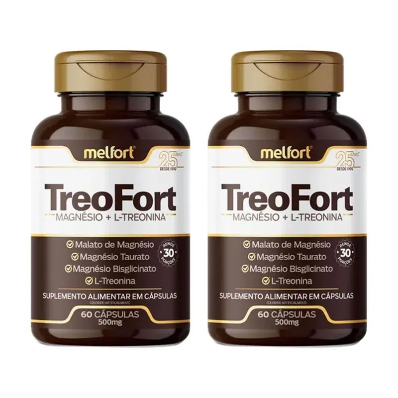 Kit 2x TreoFort Magnésio L-Treonina Malato Taurato Bisglicinato 60 Caps 500mg Melfort