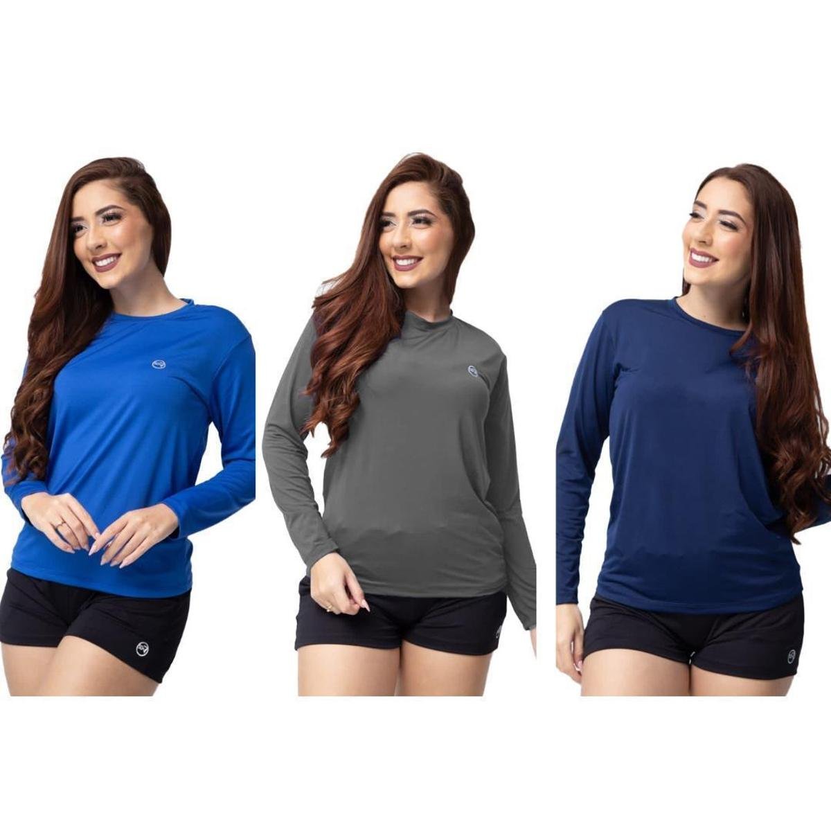 Kit 3 Camisa Feminina Térmica Manga Longa Com Proteção Uv 50+