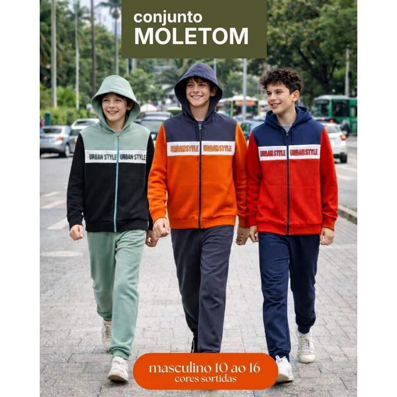 Conjunto Moletom Juvenil Masculino Blusa Calça Flanelado capuz ziper Roupa infantil menino inverno