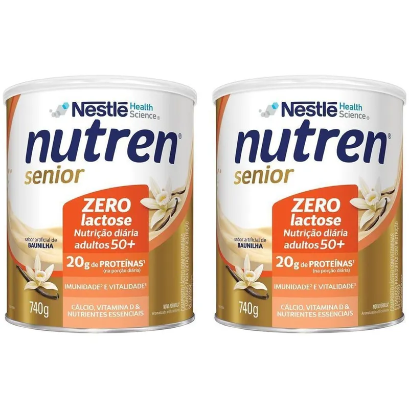 Suplemento Alimentar Adulto Nutren Sênior Zero Açúcar sem Lactose 740g 2 Unidades