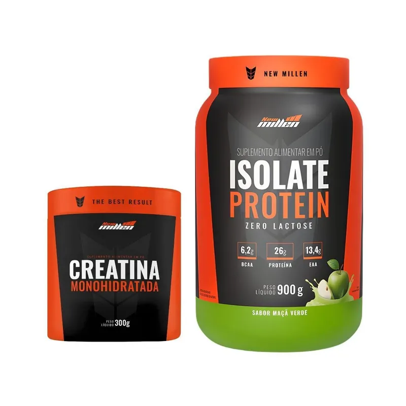 Whey Isolado New Millen Zero Lactose Pote 900 e Creatina