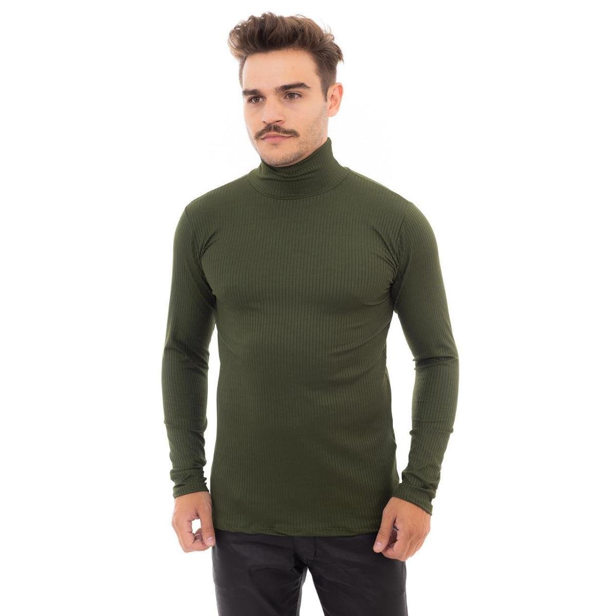 Cacharrel Masculina Camiseta Manga Longa Gola Alta Canelada