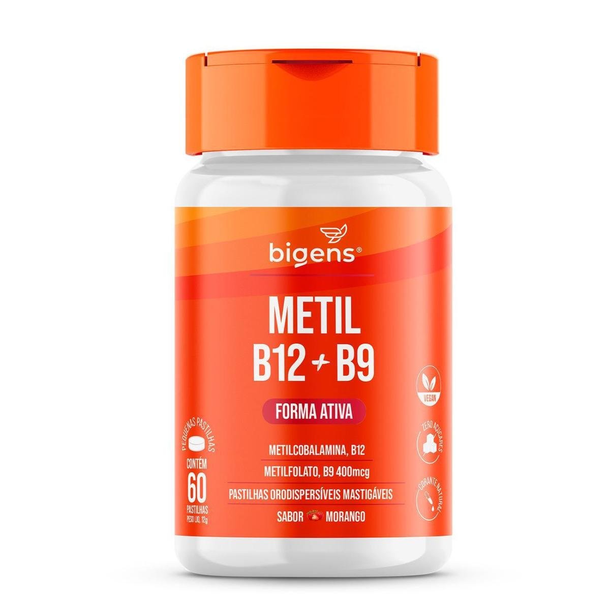 Vitamina Metil B12 + Metil B9 Forma Ativa 60 Caps Mastigáveis - Bigens