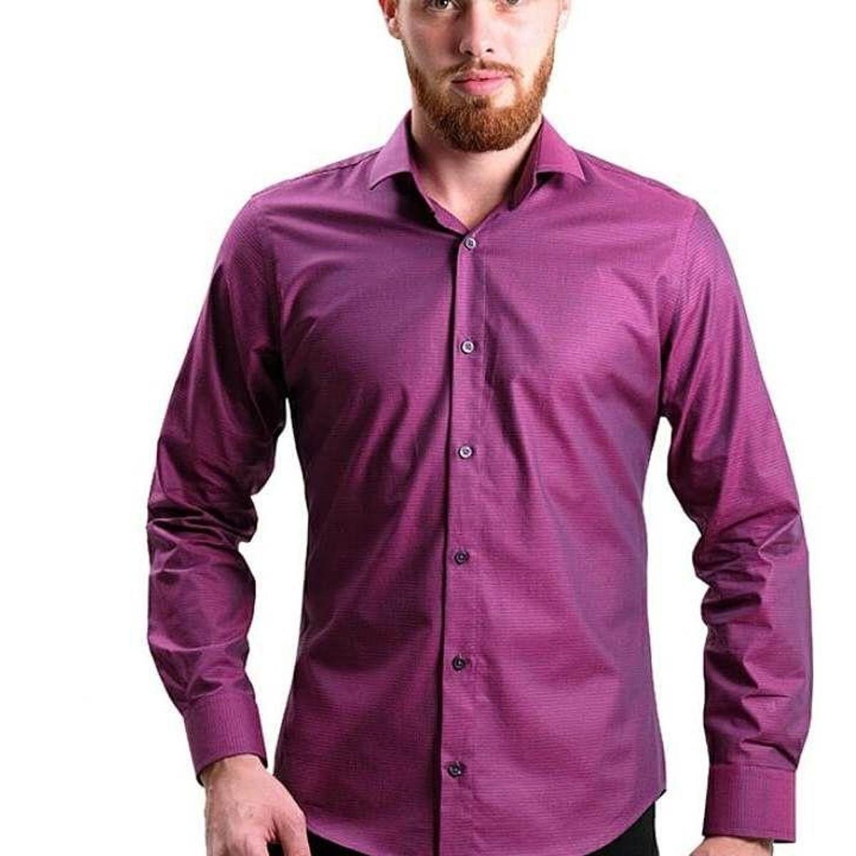 Camisa Masculina Ixória Slim Fit Manga Longa Pink Marca Luxo