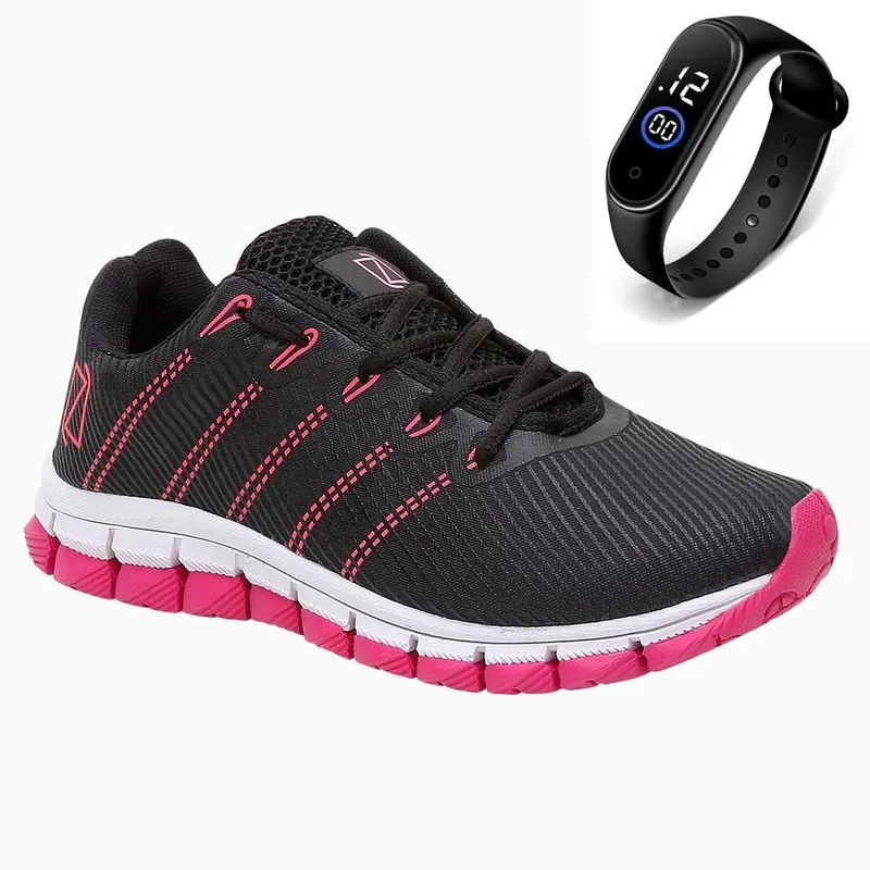 Tenis Feminino Para Caminhada Super Leve Ortopêdico Esportivo + Relógio