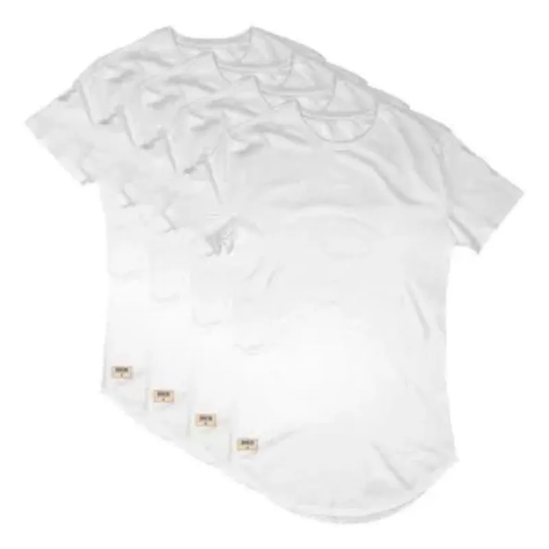 Kit 4 Camisas Camisetas Masculina Long Line Sem Estampa Lisa Branca Di Nuevo