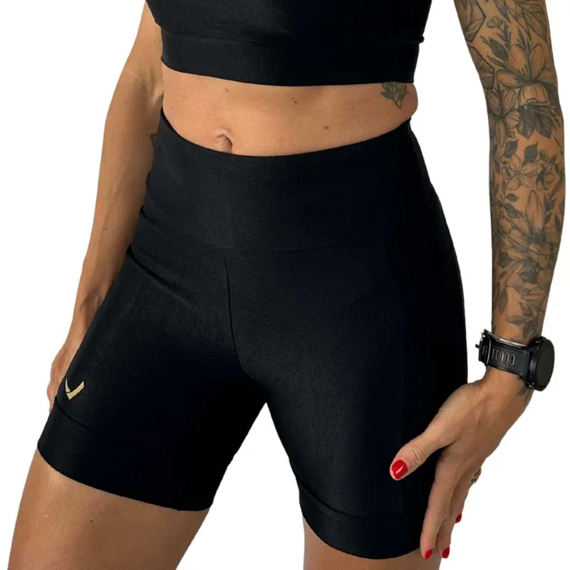 Short Feminino Multibolsos Corrida Caminhada Academia Boa Compressão Indrills Running Slim Preto