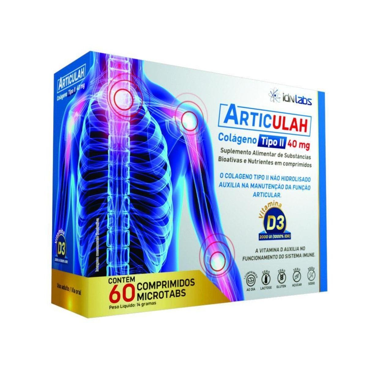 Articulah Colágeno Tipo II + Vitamina D3 IDN Labs - Caixa Com 30 Comprimidos