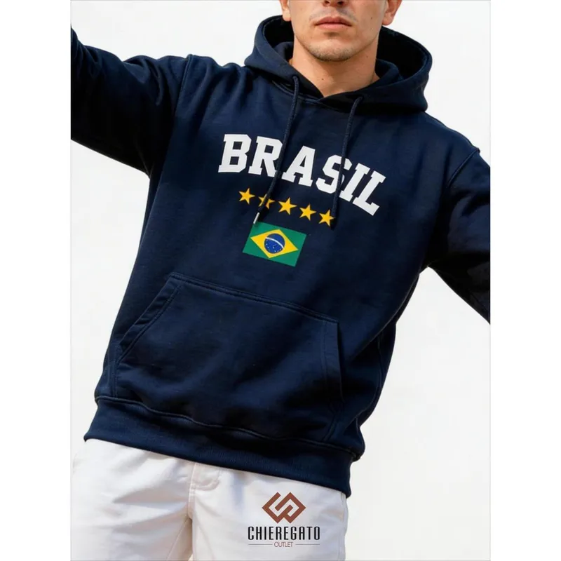 Moletom Brasil Masculino Feminino Casaco Canguru Com Capuz
