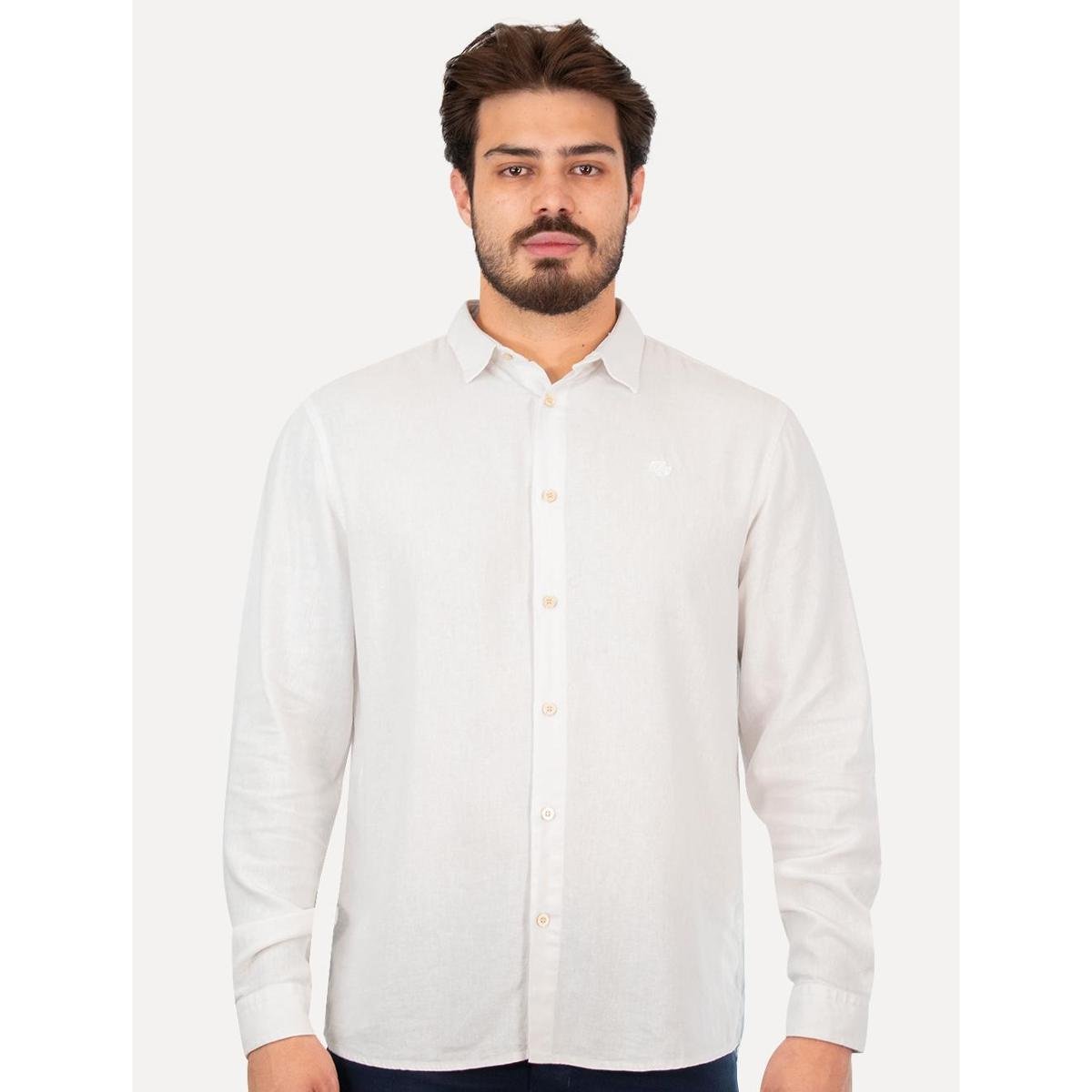 Camisa Colcci Masculina Linho Relax Logo Branca