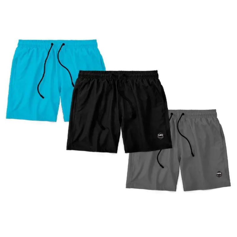 Kit 3 Shorts Bermuda Masculino Básico Mauricinho Tactel