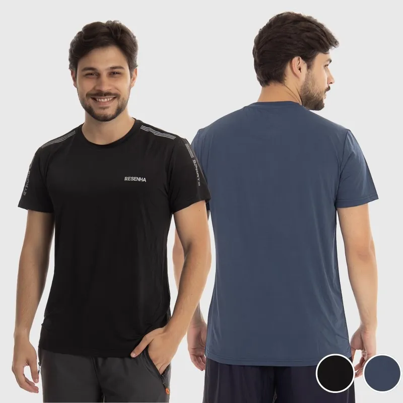 Kit 2 Camisetas Masculinas Poliamida Leve Respirável Detalhe no Ombro Resenha Sport