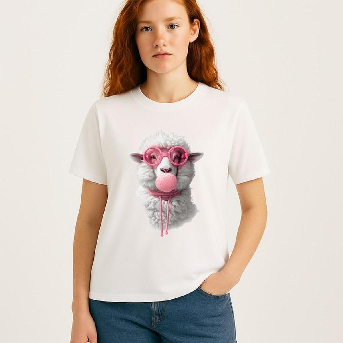 Camiseta Feminina Algodão Premium OVELHA bola de chiclé