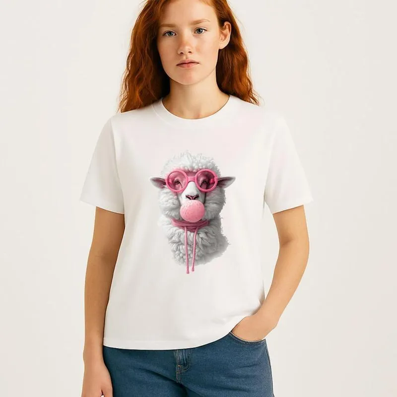 Camiseta Feminina Algodão Premium OVELHA bola de chiclé