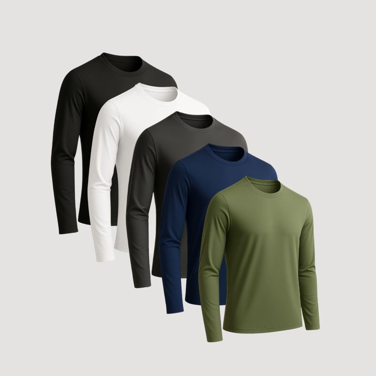 Kit 5 Camisa Esportiva Manga Longa para Academia Alta Performance e Mobilidade Poliéster