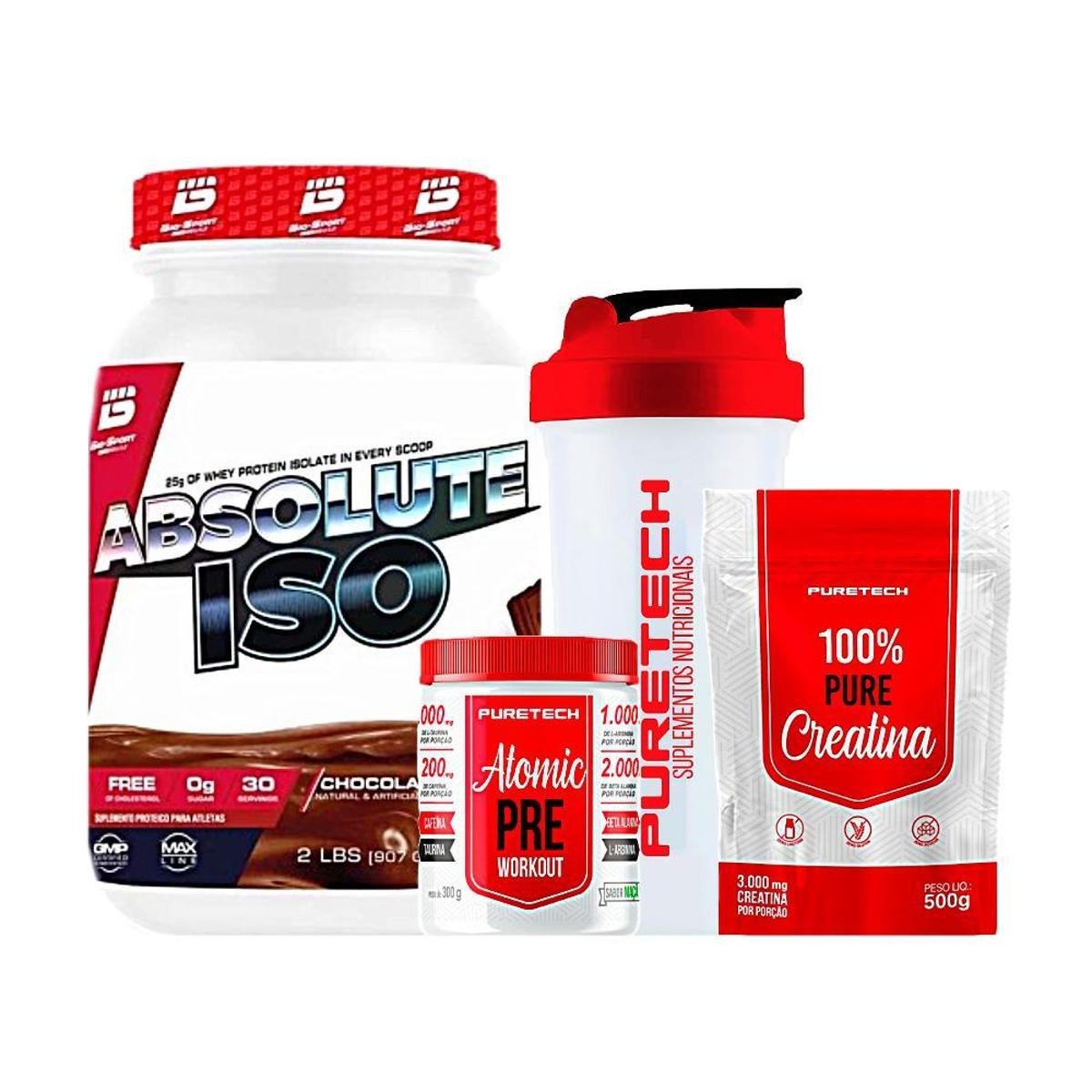 Kit Whey Iso900g + Creatina500g Préworkout300g Coqueteleira