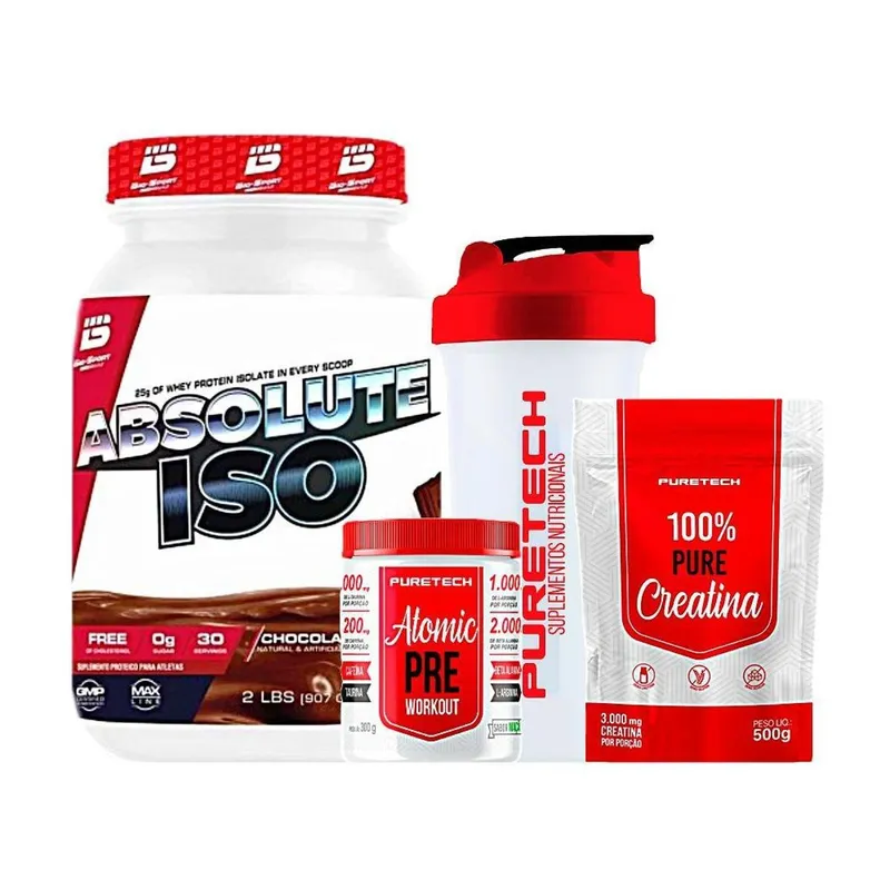 Kit Whey Iso900g + Creatina500g Préworkout300g Coqueteleira