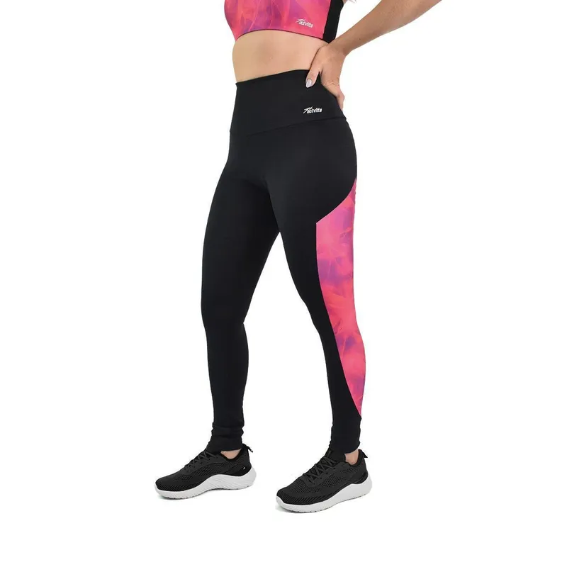 Calça Legging Feminina Activitta Esportiva Poliamida Preto Fúcsia (PRETO-MULTI FUCSIA GG)
