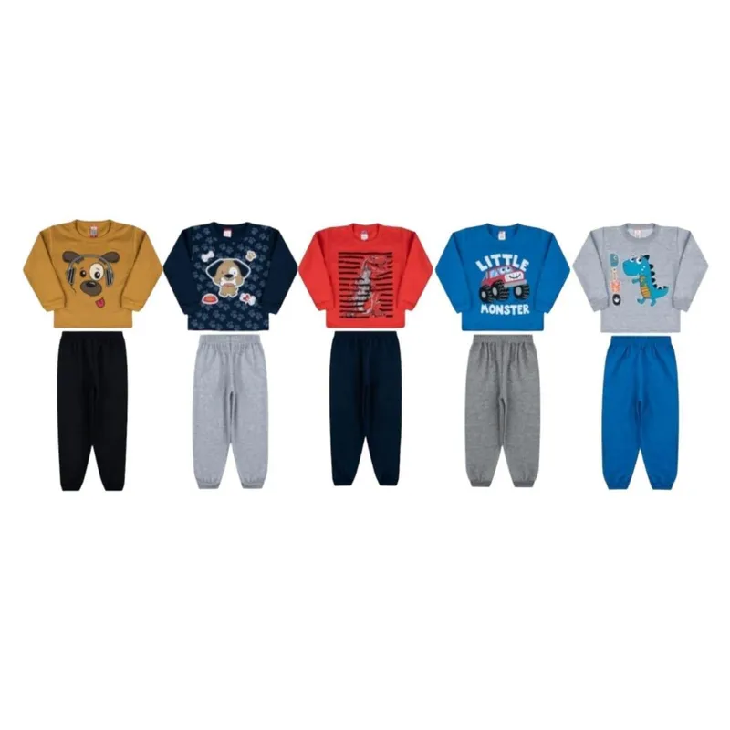 Kit 5 Conjuntos Moletom Infantil Inverno Cleomara Masculino