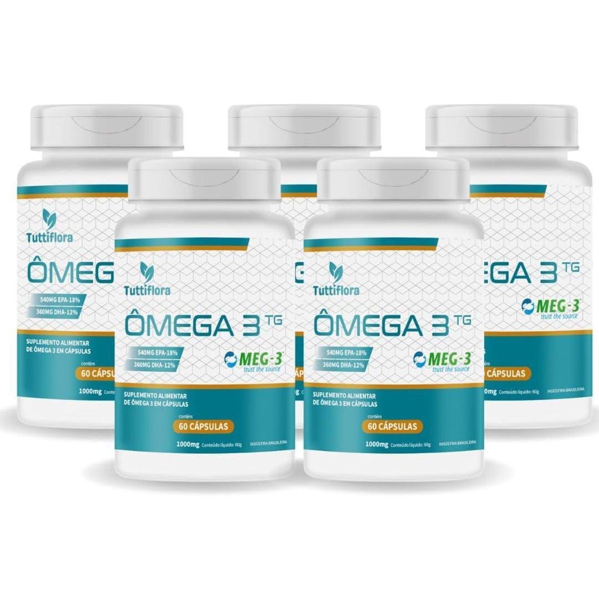 Kit Com 05 - Ômega 3 MEG-3 (18% EPA 12% DHA) 60 Capsulas de 1000mg TuttiFlora