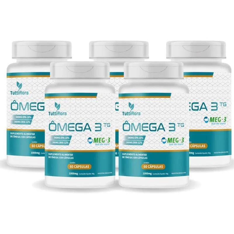 Kit Com 05 - Ômega 3 MEG-3 (18% EPA 12% DHA) 60 Capsulas de 1000mg TuttiFlora